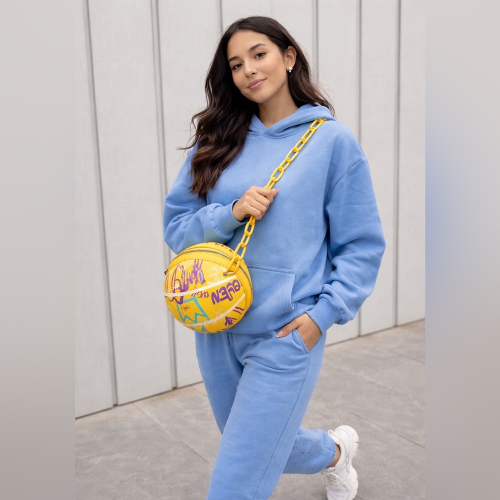 Brand New Yellow Graphic Round Bag with Chain - Picture 3 of 14